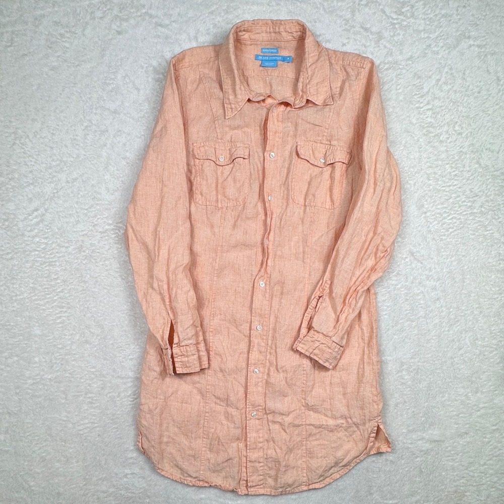 Island Company Safari Quiet Luxury Linen Dress Women Medium Peach Coastal Button